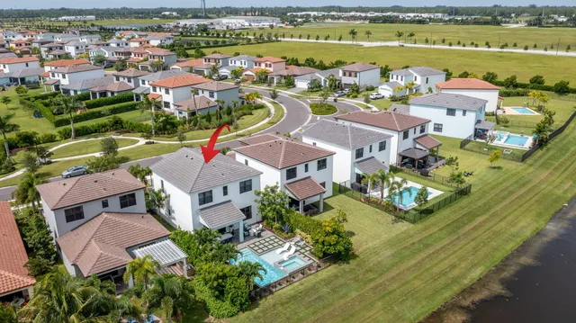 an aerial view of swimming pool