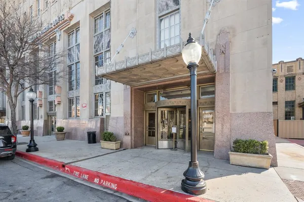 a front view of a building with dining space