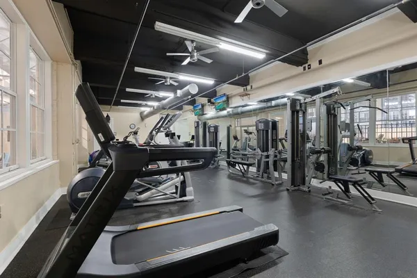 a view of a room with gym equipment