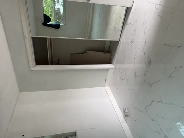 a bathroom with a bathtub