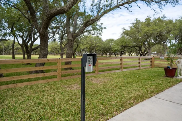 a view of a garden with trees
