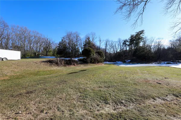 a view of outdoor space with swimming pool and trees