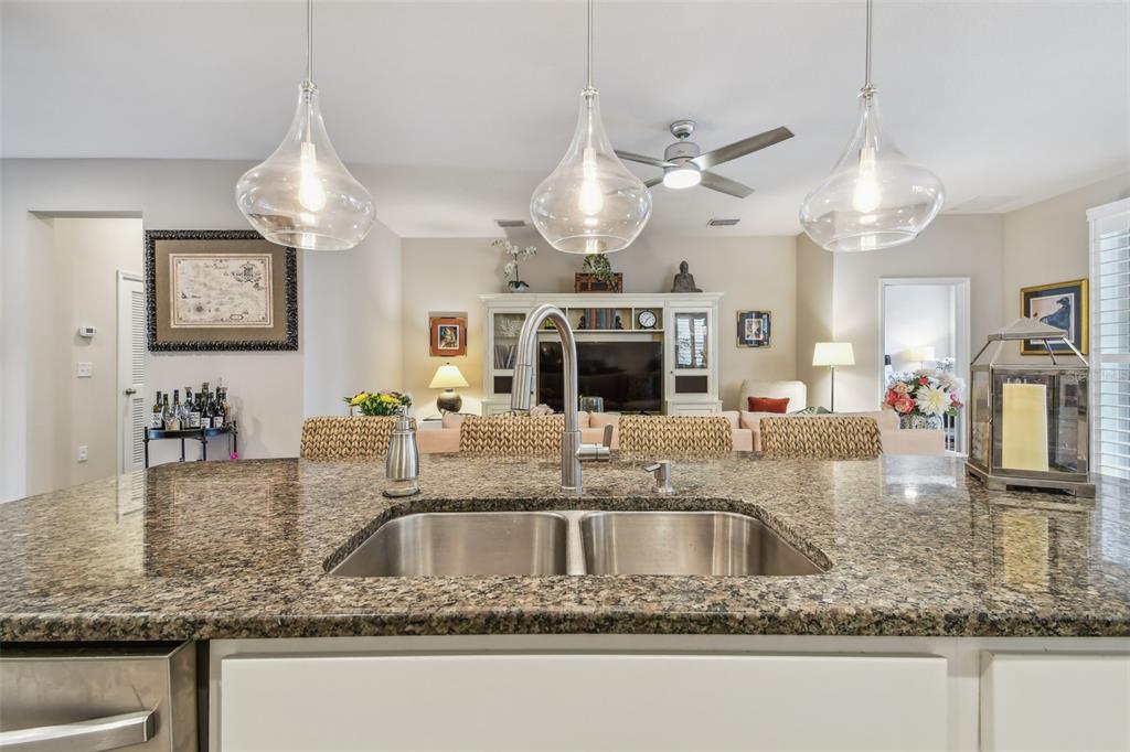 6467 Seasound Drive Apollo Beach, FL 33572 - Photo 31 of 81 a kitchen with kitchen island granite countertop a sink a counter top space cabinets and stainless steel appliances