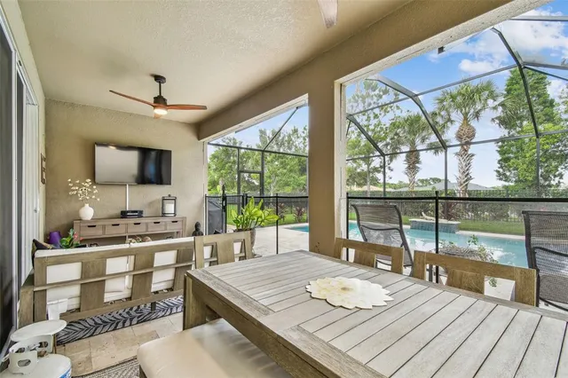 an aerial view of a house with a garden