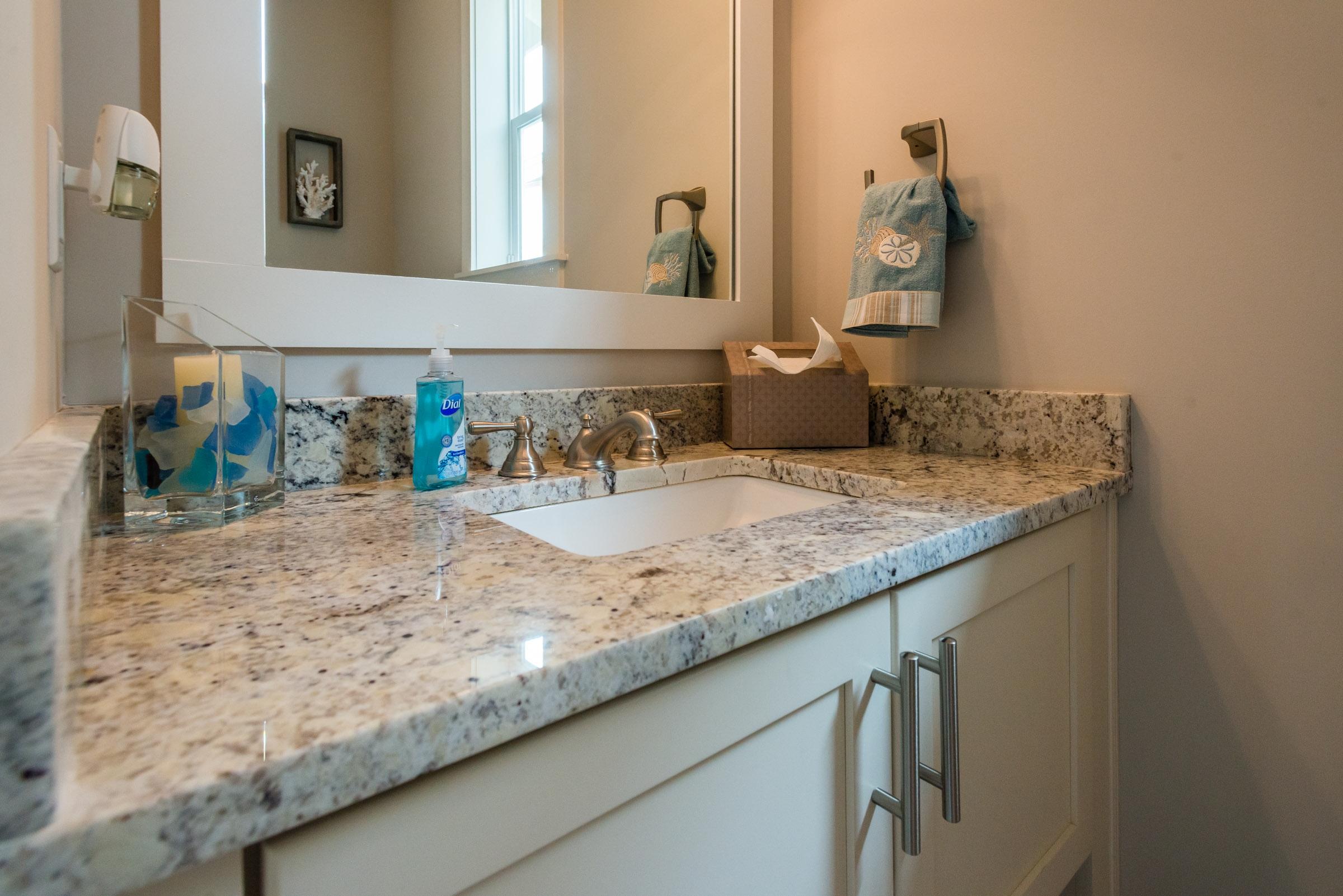 35 Prominence Inlet Beach, Unit 35 Inlet Beach, FL 32461 - Photo 20 of 43 a bathroom with a granite countertop sink and a mirror