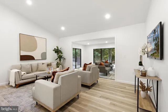 a living room with furniture wooden floor and a flat screen tv