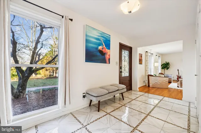 a view of entryway and hall with wooden floor