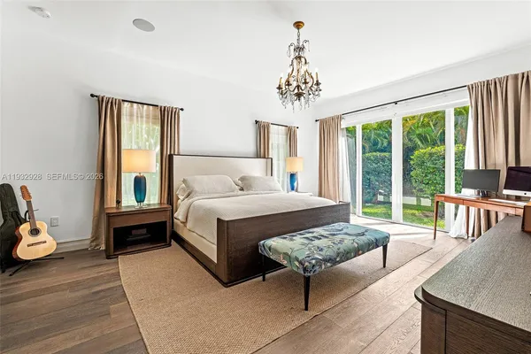 a bedroom with a large bed and a large window