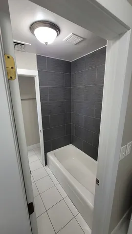 a bathroom with a bathtub