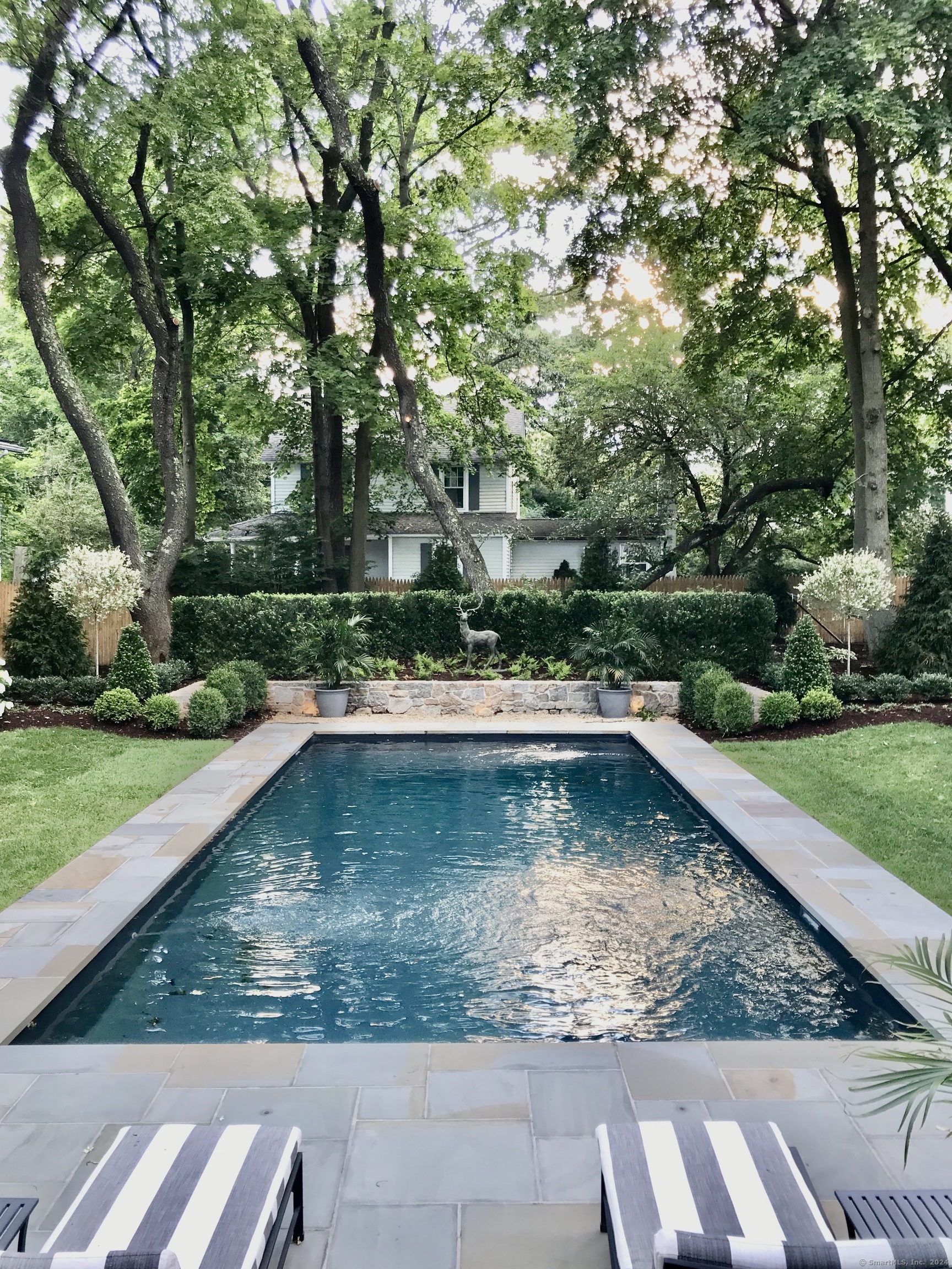 a view of a swimming pool with a yard