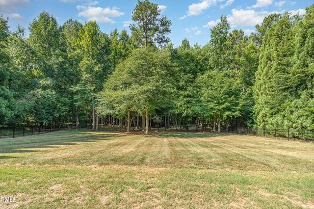 a view of a tennis ground with trees in the background