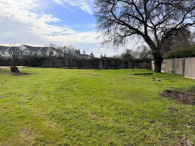 a view of a field with an trees
