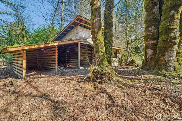 a view of house with backyard and trees