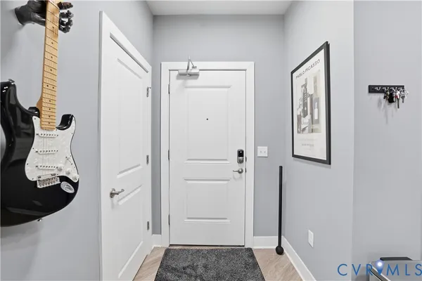 a view of a bedroom from a hallway