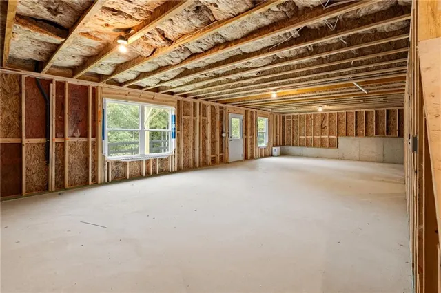 a view of a park with large trees