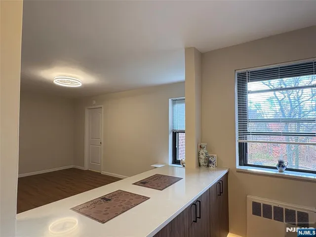 a view of a park with large trees