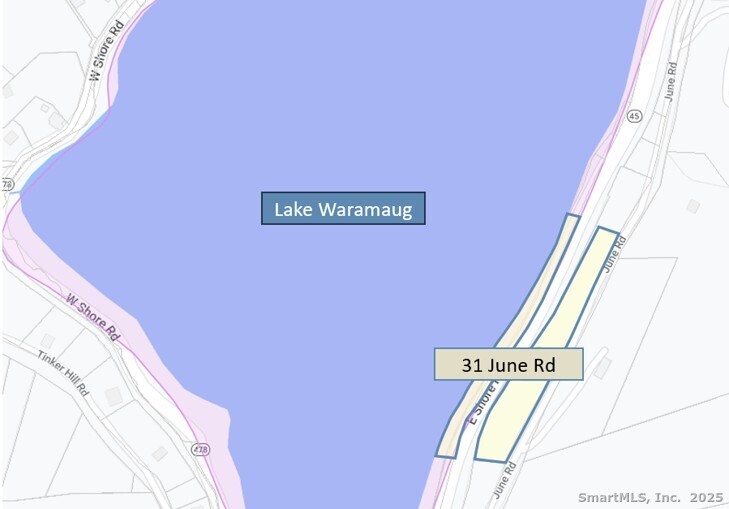 31 A June Road Washington, CT 06777 - Photo 14 of 25 Map showing the lot boundaries for the land at 31 June Road. Note the 500 feet of direct waterfront with dock rights.