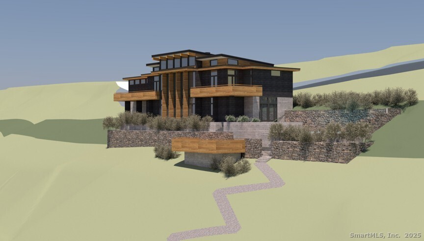 31 A June Road Washington, CT 06777 - Photo 5 of 25 Architectural rendering of the Usonian-inspired home designed to fit the topology of 31 June Road. Note the path winding down to an optional dock on Lake Waramaug.