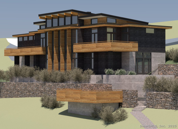 31 A June Road Washington, CT 06777 - Photo 6 of 25 Architectural rendering of the Usonian-inspired home designed to fit the topology of 31 June Road. Note the path winding down to an optional dock on Lake Waramaug.