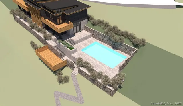 a aerial view of a house with a yard