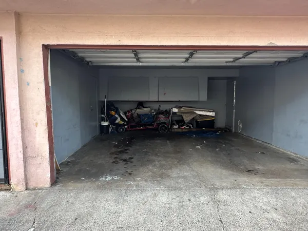 a view of car parked in garage
