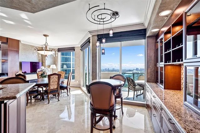a view of a dining area with furniture