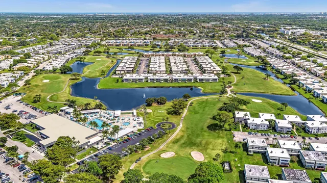 a view of a park with large trees