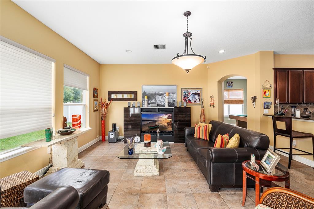 11845 Newberry Grove Loop Riverview, FL 33579 - Photo 20 of 47 a living room with fireplace furniture and a chandelier