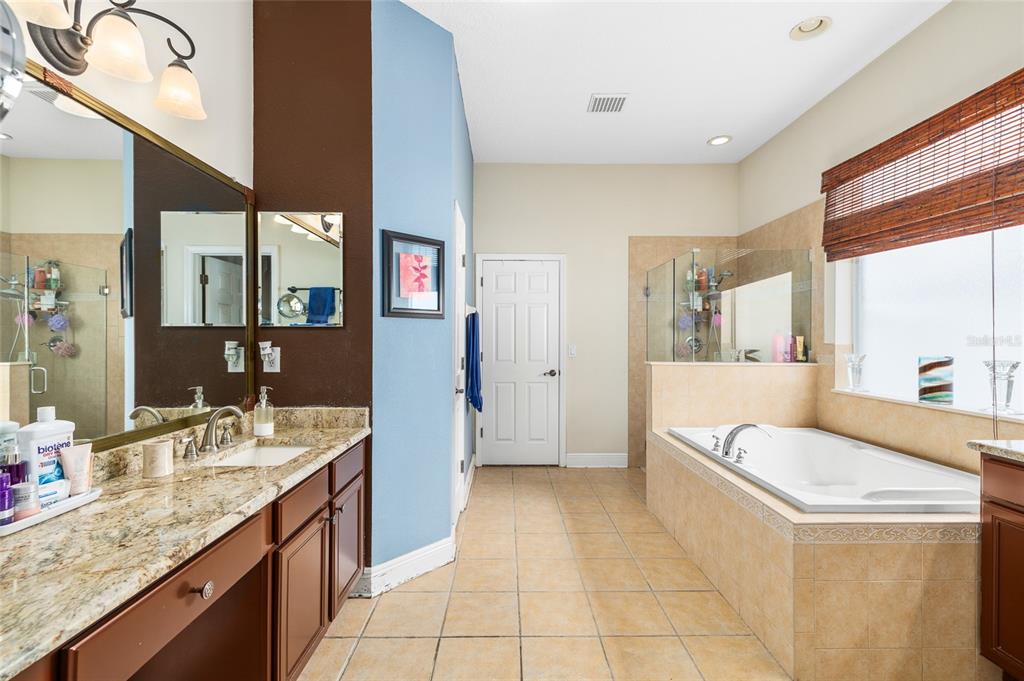 11845 Newberry Grove Loop Riverview, FL 33579 - Photo 23 of 47 a spacious bathroom with a granite countertop sink and a mirror