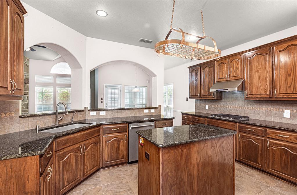 1325 Bateman Lane Celina, TX 75009 - Photo 9 of 39 a kitchen with stainless steel appliances granite countertop a sink a stove cabinets counter space and a window