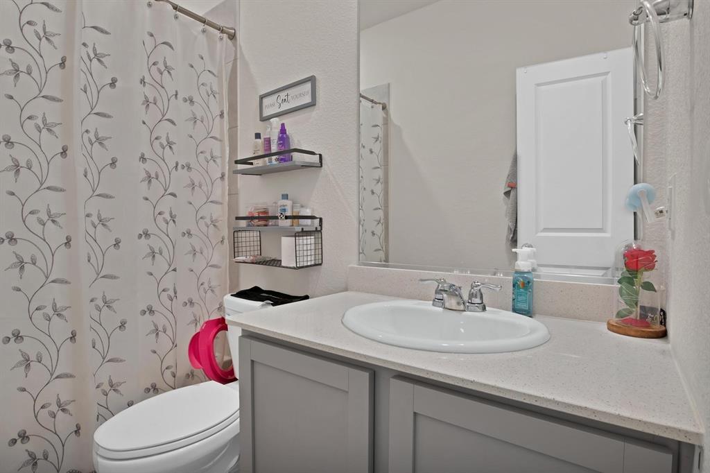 621 Ridgeback Trail Fort Worth, TX 76052 - Photo 14 of 22 Bathroom vanity with a white oval sink, chrome faucet, and light-toned countertop