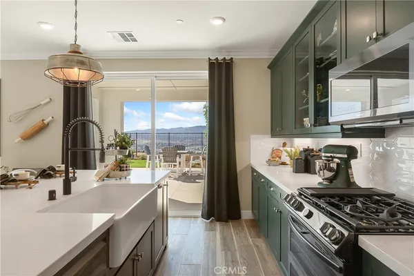 a view of cabinets and window