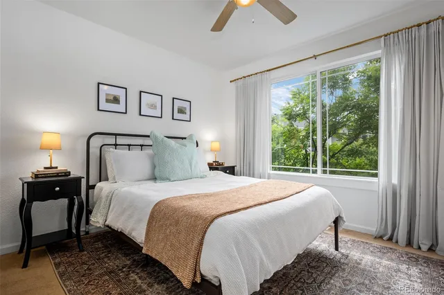 a bedroom with bed and a window