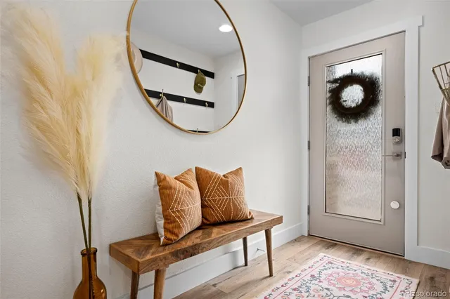 a living room with a couch and a table