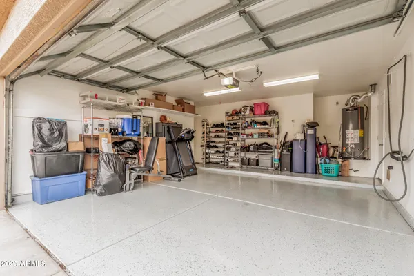 a view of a garage with wooden floor