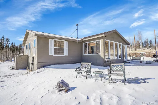 a view of a house with snow on the background