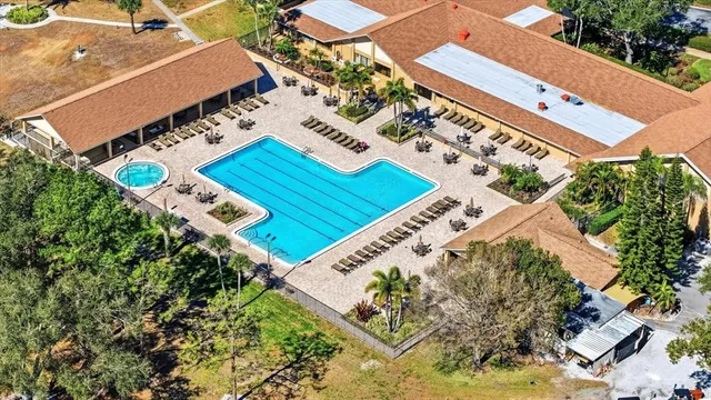 a front view of a building with an outdoor space