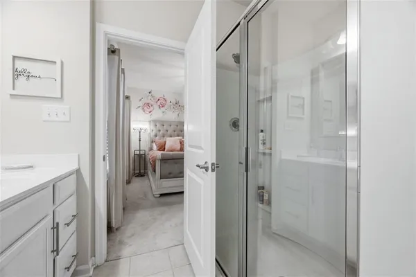 a view of a bathroom from the hallway