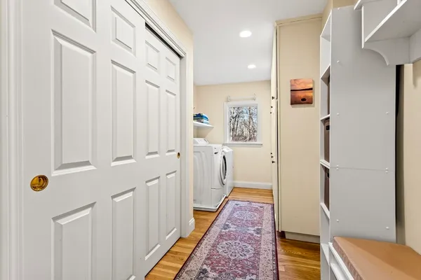 a bathroom with a sink and a shower curtain
