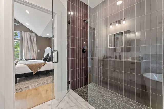 a bathroom with a sink and mirror