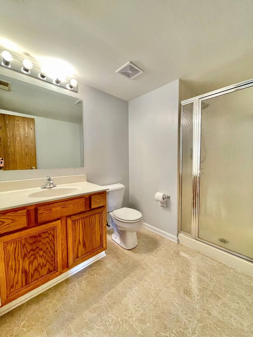 1689 Apple Valley Road Bolingbrook, IL 60490 - Photo 17 of 28 a spacious bathroom with a double vanity sink toilet mirror and shower
