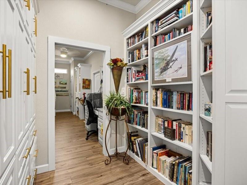 3510 Fountain Way Granbury, TX 76049 - Photo 14 of 27 Living area with ornamental molding and light wood-style floors