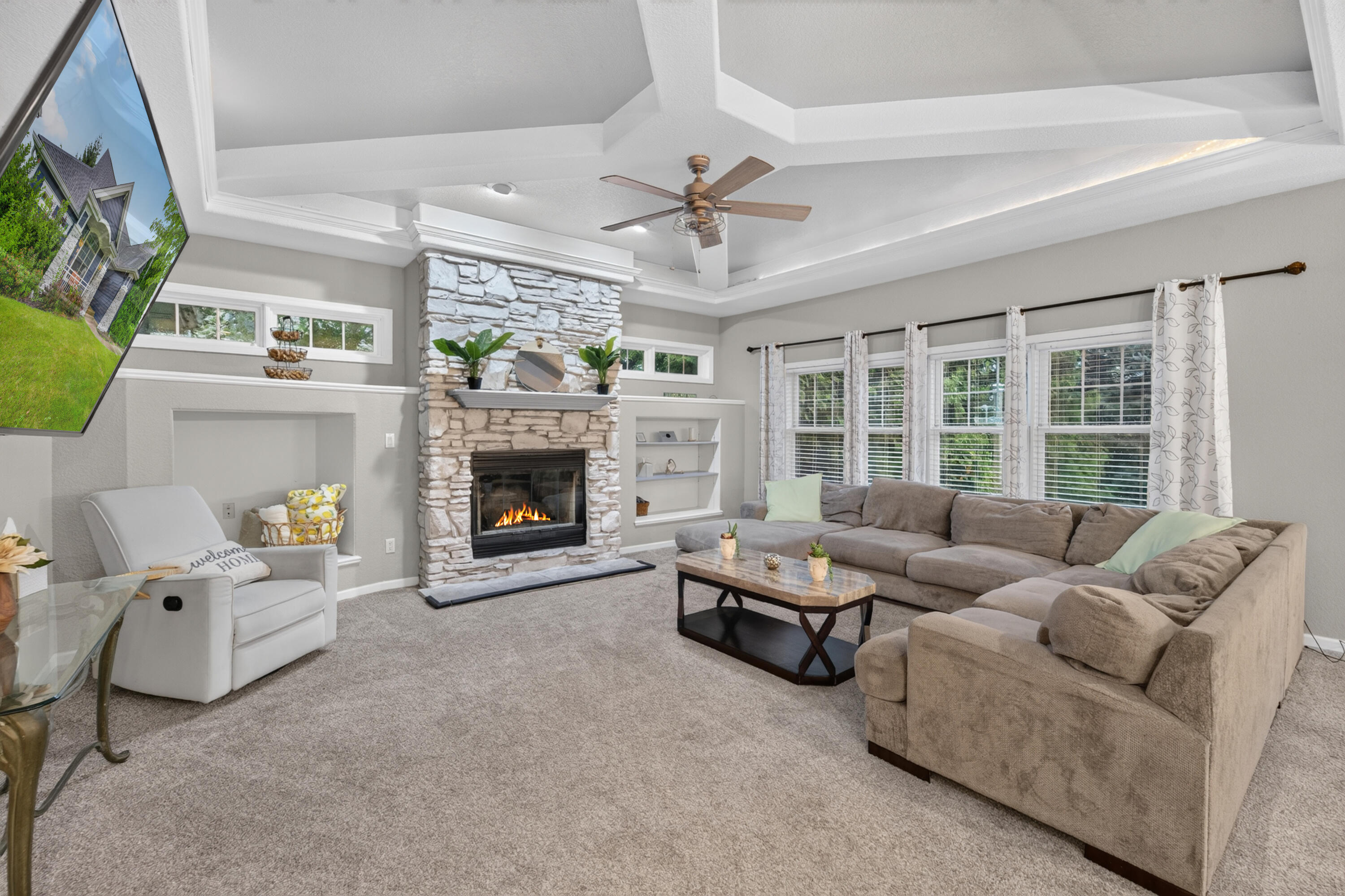 Living Room with Coved Ceiling