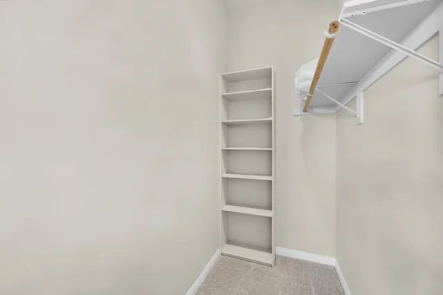 a view of walk in closet with empty racks