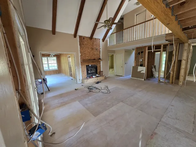 a view of a room with stairs