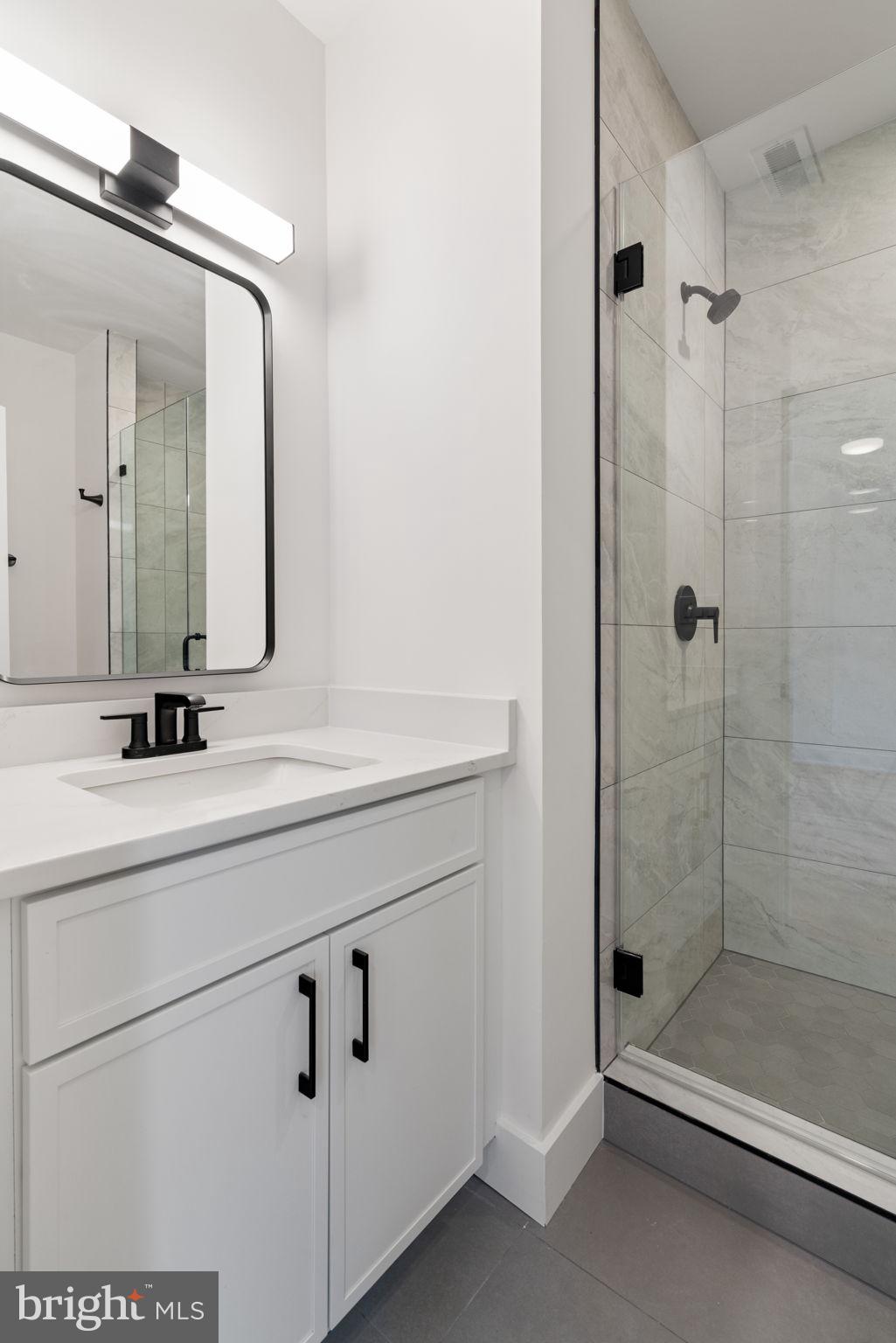 505 Adelman Circle Southwest Vienna, VA 22180 - Photo 78 of 85 a bathroom with a shower sink and mirror