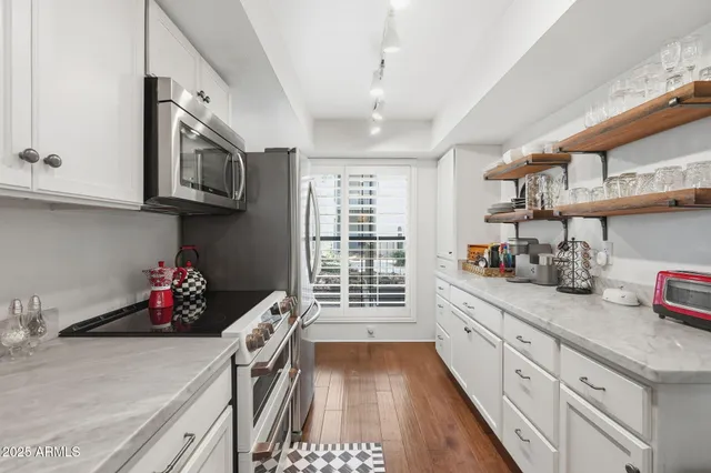 a kitchen with lots of counter top space