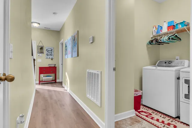 a view of a hallway with workspace