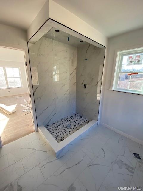 Lot #3 Mountain Road Port Jervis, NY 12771 - Photo 20 of 31 Bathroom with a tile shower, a wealth of natural light, and wood-type flooring