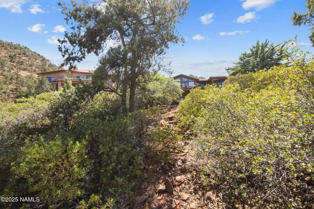 an aerial view of a house with a yard and lake view